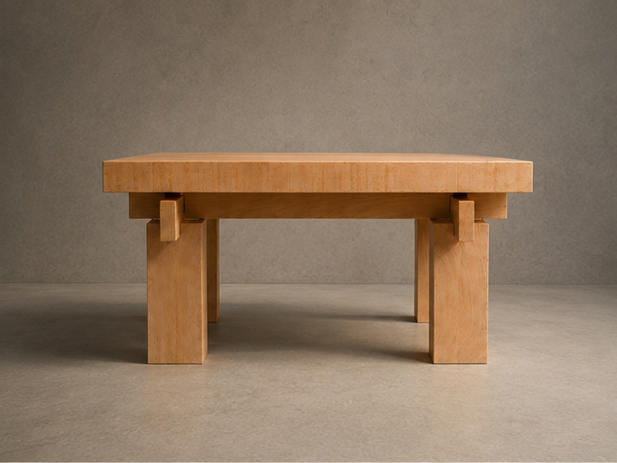 Table basse Traverse — vue de face sur fond gris
